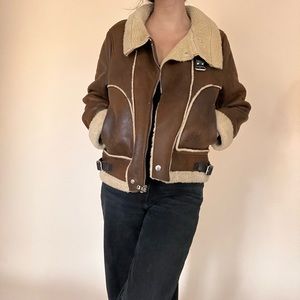 Zara faux leather and  shearling aviator bomber jacket
